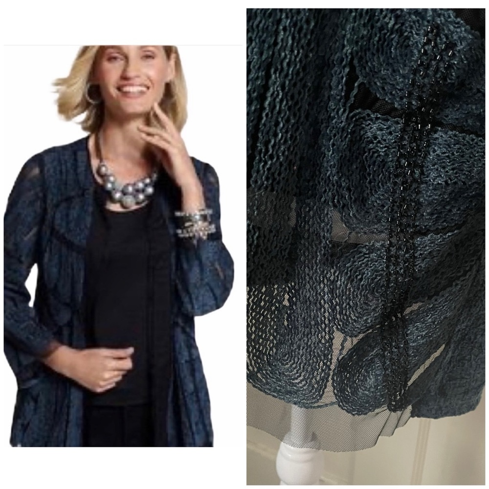 Chico's Navy Blue Lace Open-Front Blazer